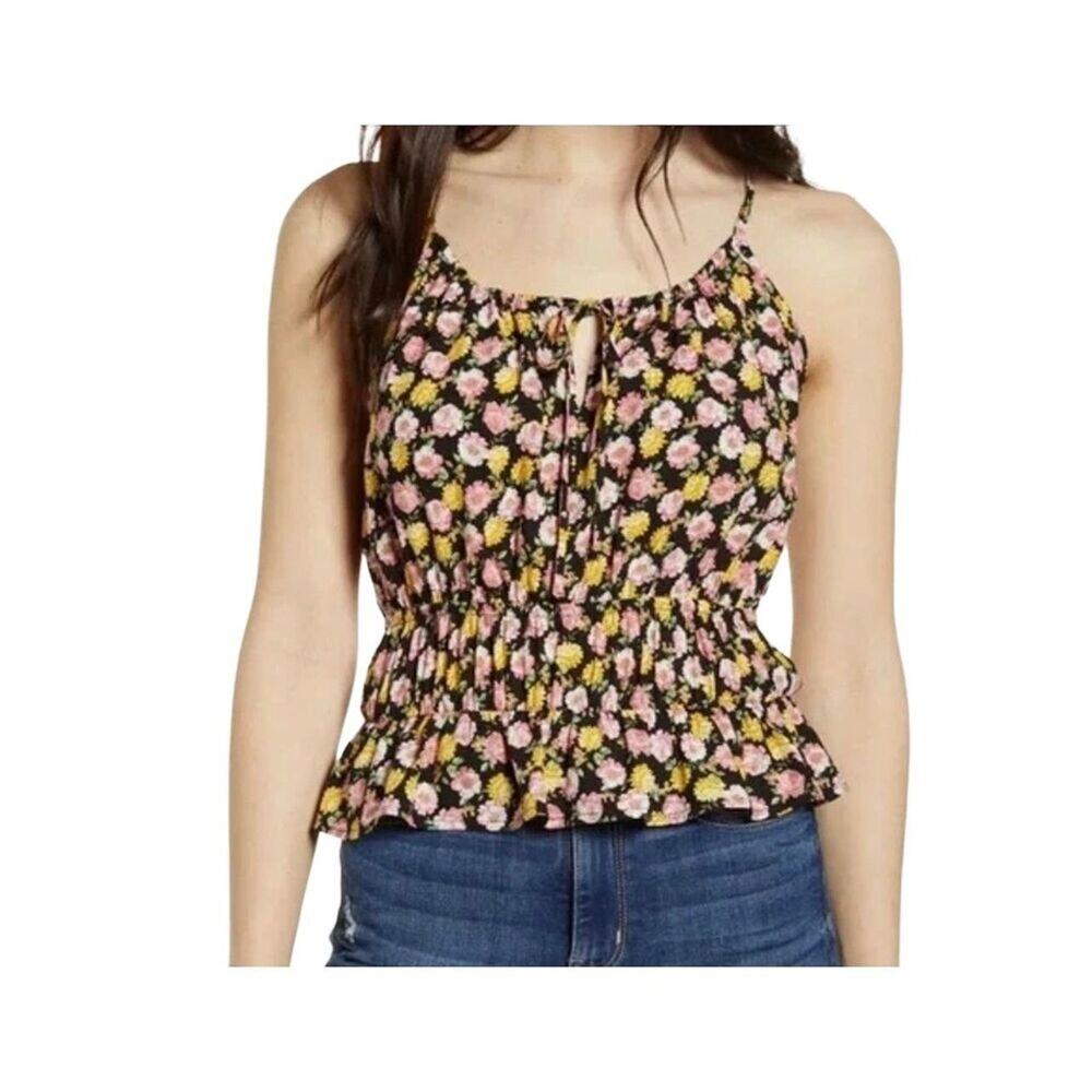 Good Luck Gem Floral Smock Waist Tank Top Blouse Size Small New